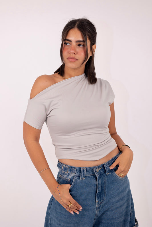 One Shoulder Top-Grey