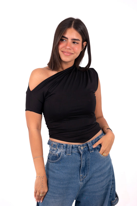 One Shoulder Top-Black